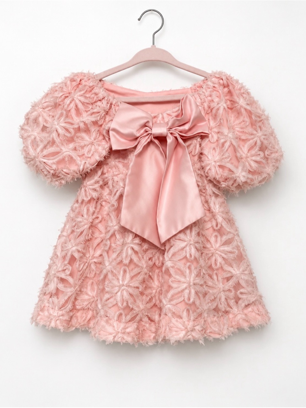 Jessica Simpson Pink Floral Bow Puff Sleeve Dress